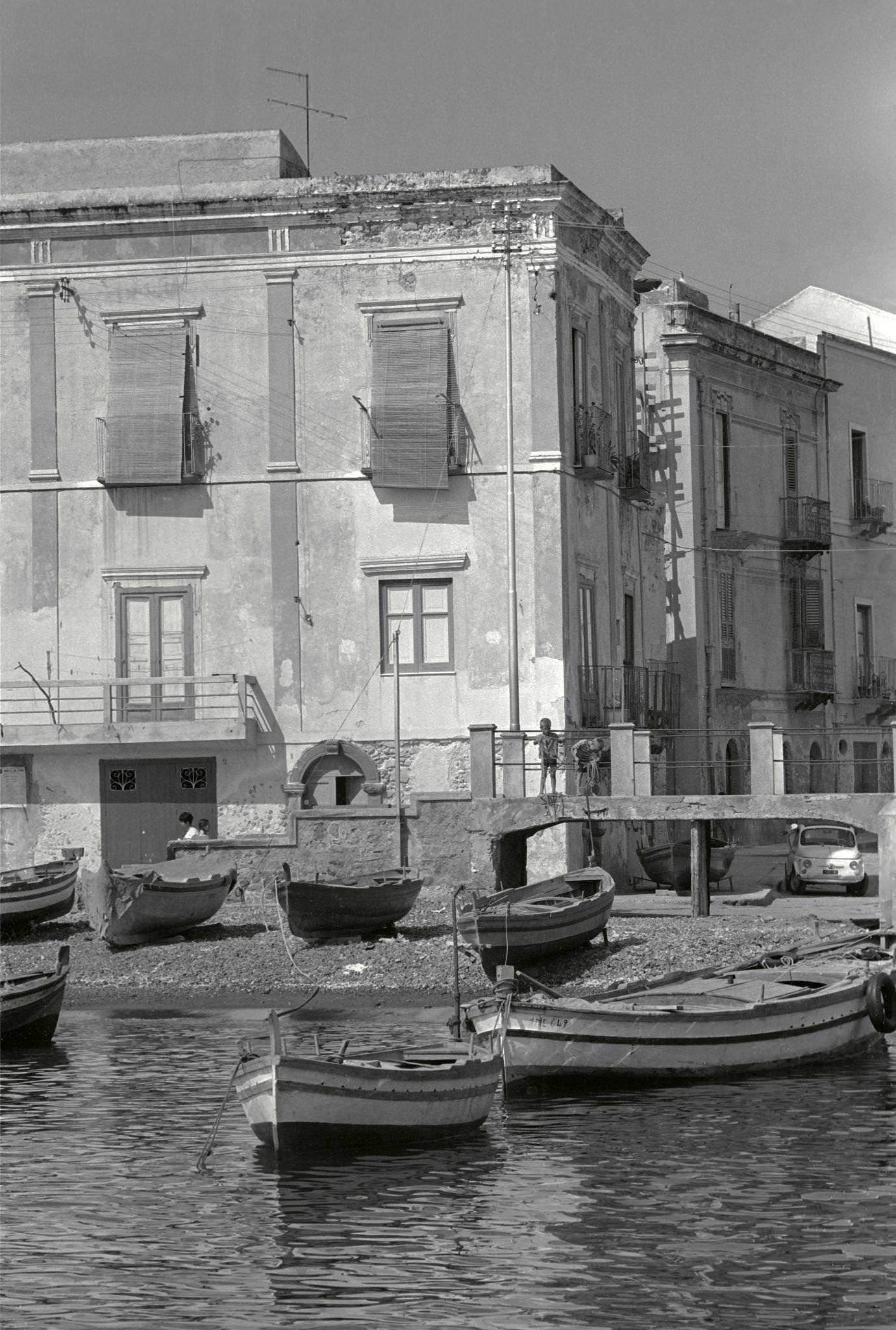 Fishing boats on Vulcano Island, Sicily, June 1970.