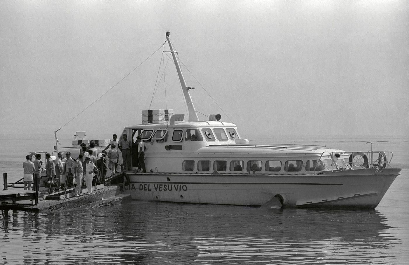 Boarding the hydrofoil on Vulcano Island, Sicily, June 1970.