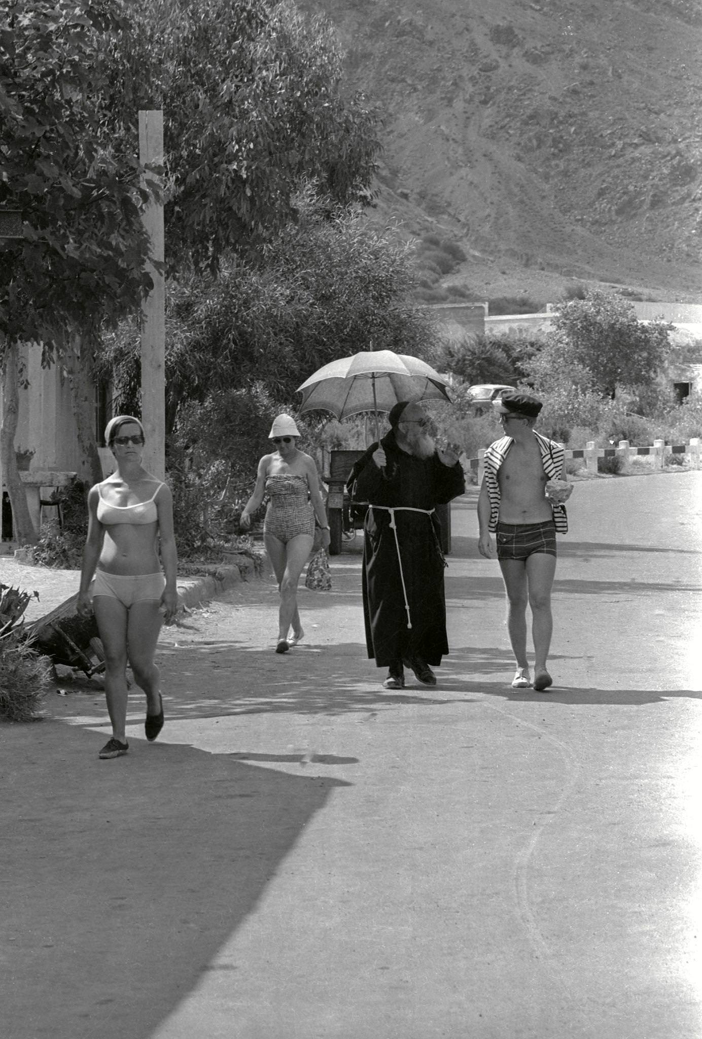 Strolling on Vulcano Island, Sicily, June 1970.