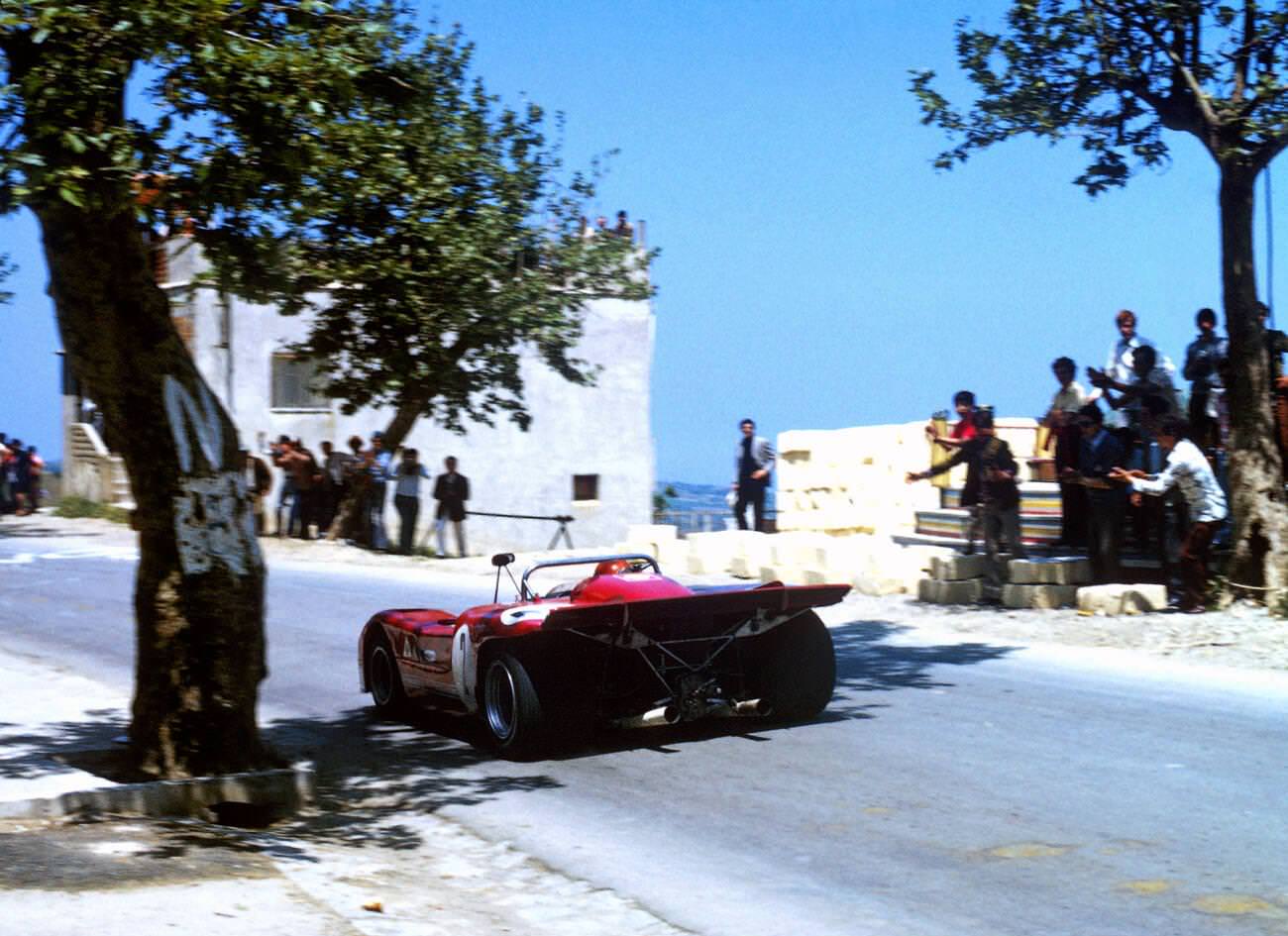 Alfa Romeo T33 driven by Andrea de Adamich in the Targa Florio race in Sicily, 1971.