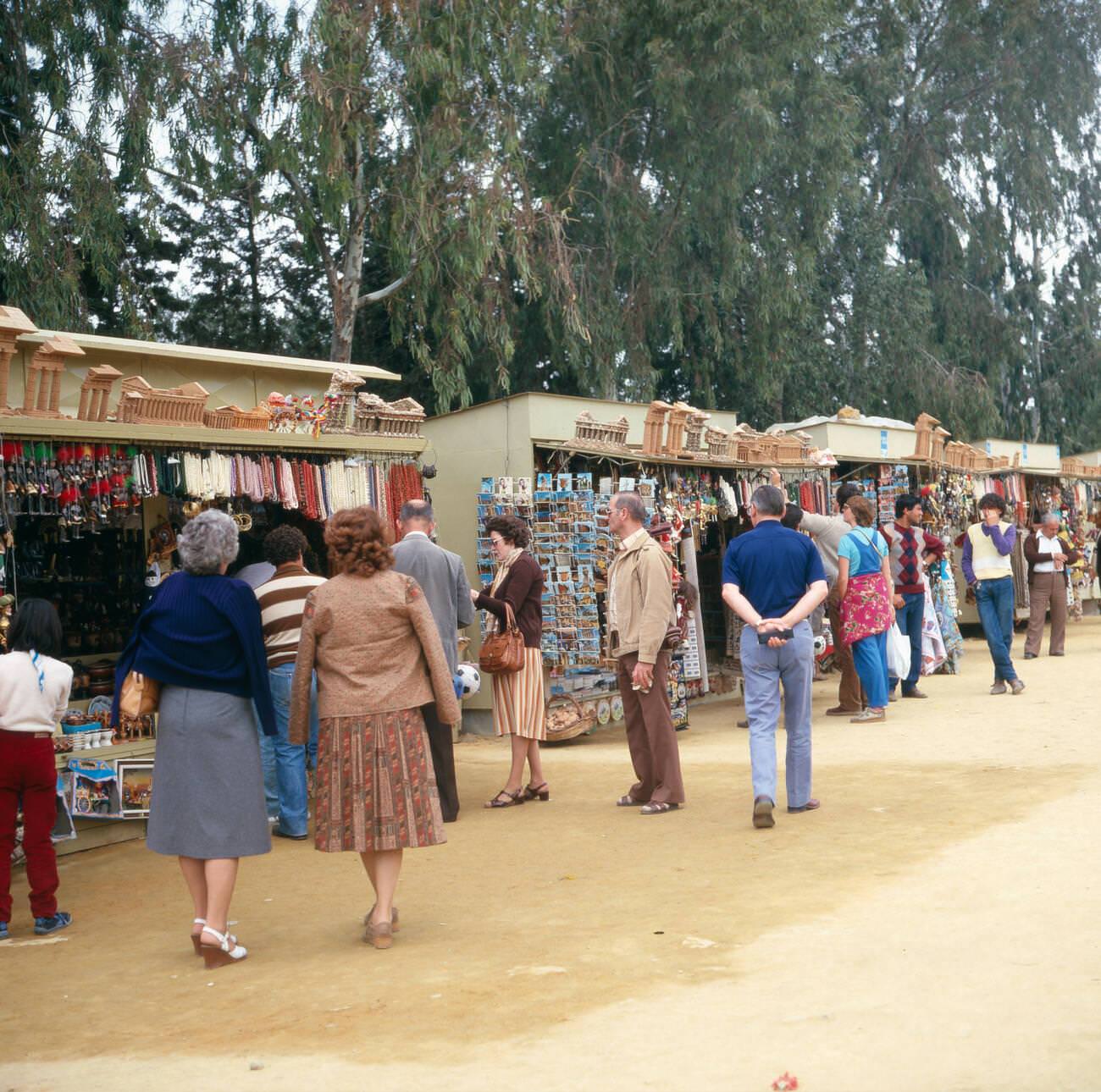 Tourists going shopping in Sicily, Italy, in the 1970s.