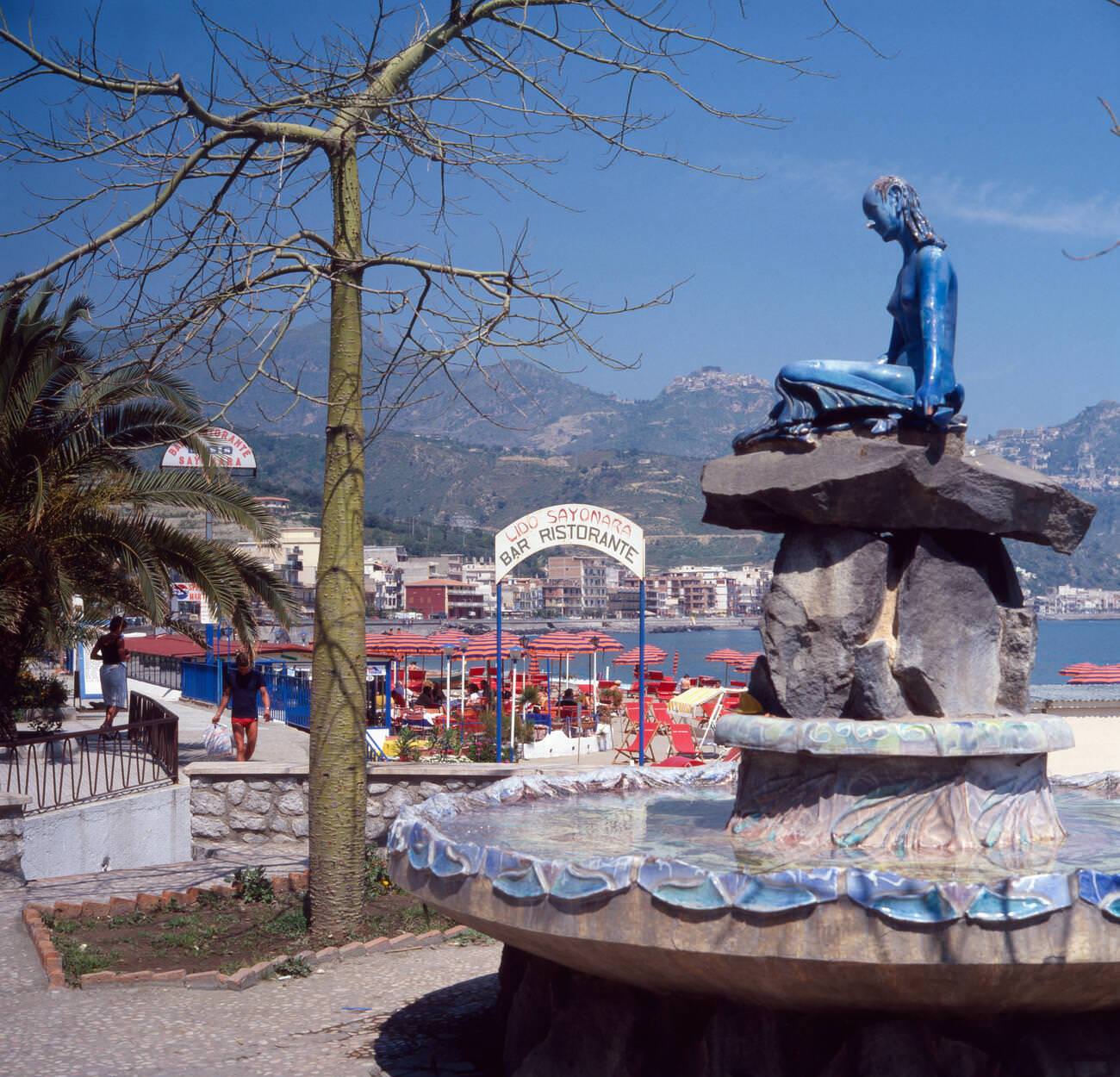 The beach of Giardini-Naxos, Sicily, in the 1970s.