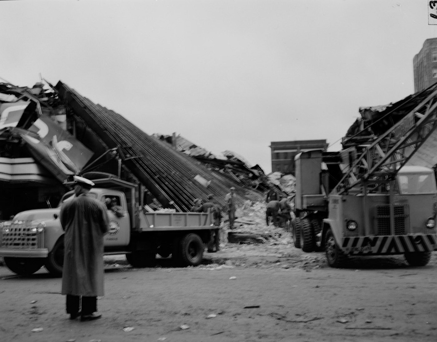 Collapsed Building from Waco Tornado in Austin, Texas, 1953.