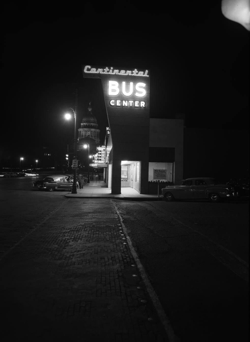 Night View of Continental Bus Center, 1001 Congress Avenue, 1952