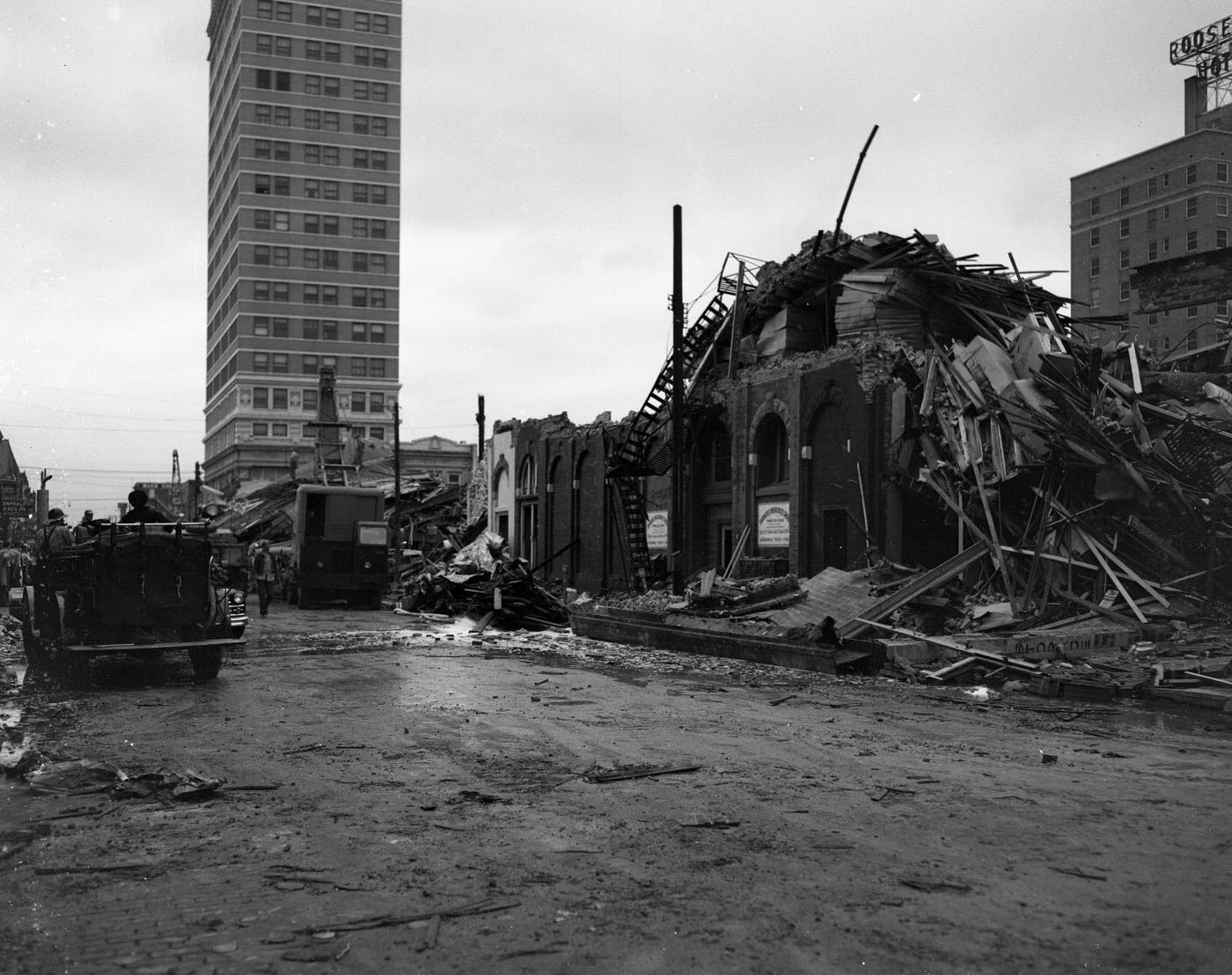 Partially-Demolished Buildings After Waco Tornado, 1953