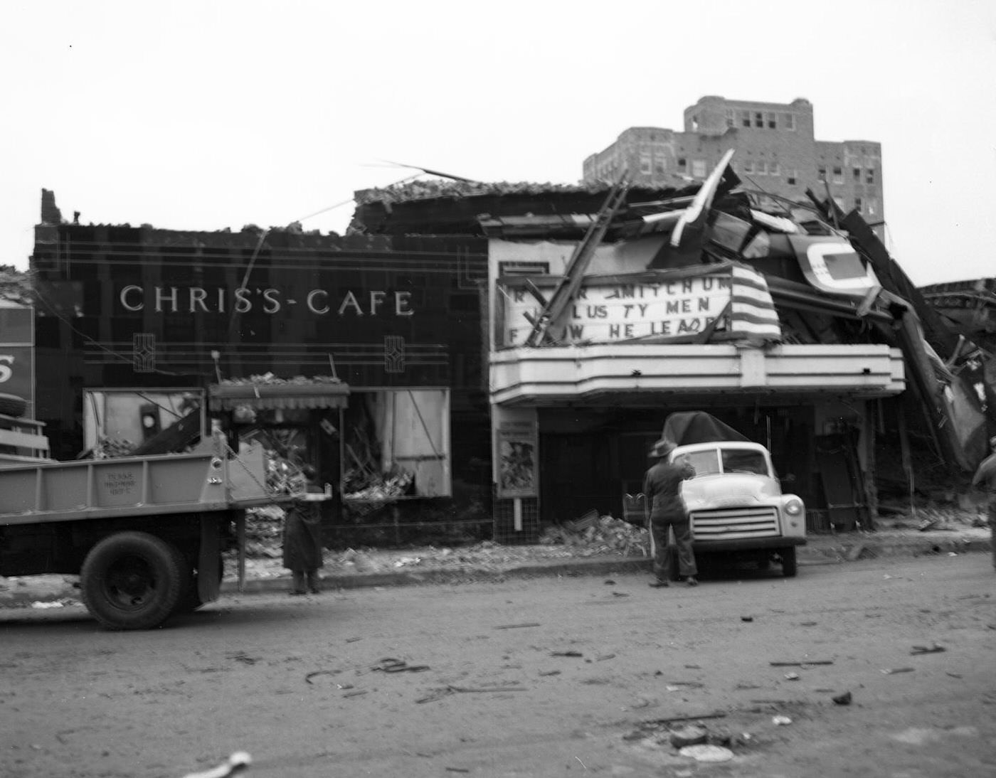 Downtown Waco Buildings Destroyed by Tornado, 1953.