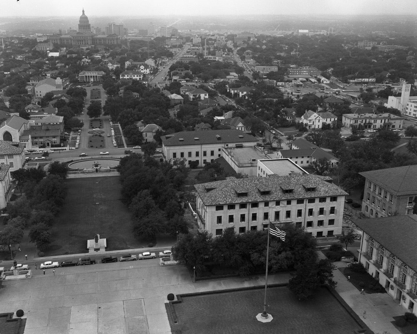 Aerial View of Calhoun Hall and Texas State Capitol, 1955
