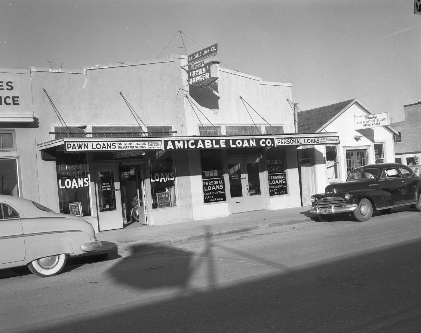Street View of Building with Cars, 1954