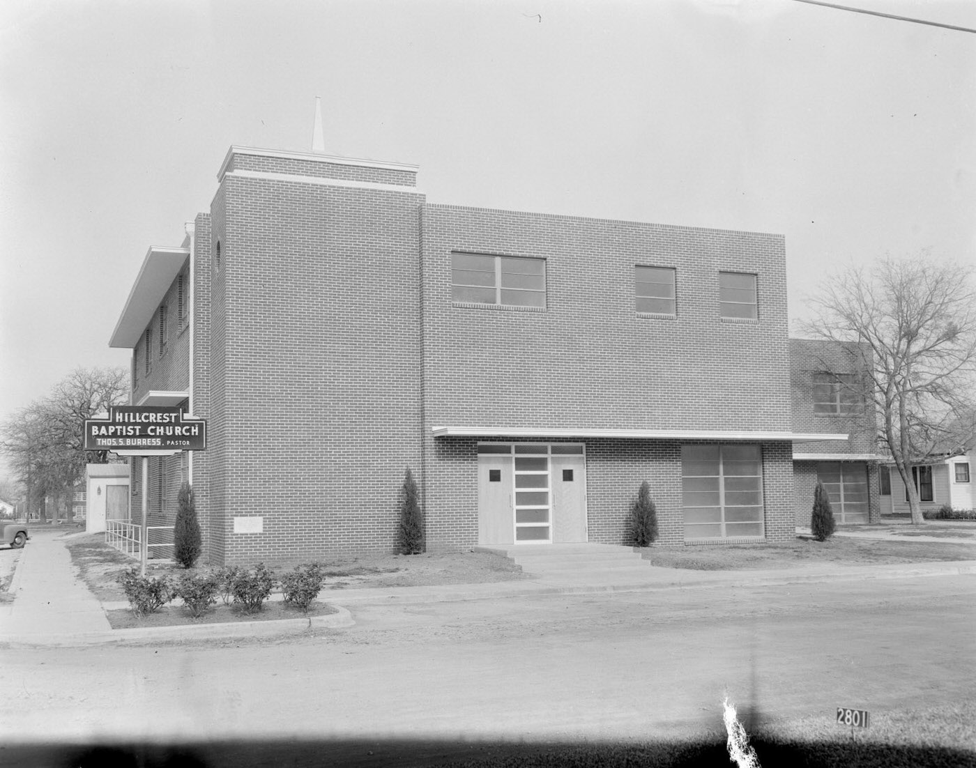 Hillcrest Baptist Church Exterior with Sign, 1954