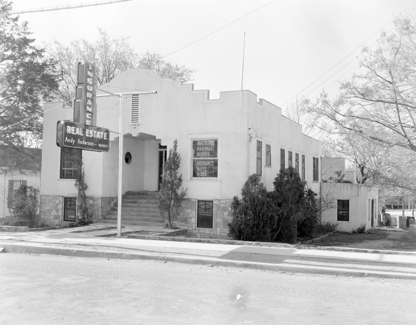 Andy Anderson Insurance Building with Signs, 1955