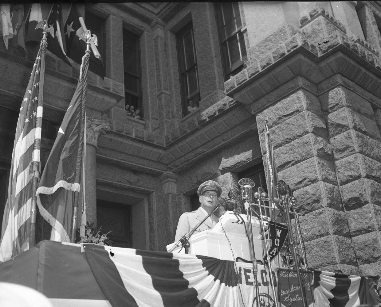 Gen. Douglas MacArthur Speaking at Texas State Capitol, 1951.
