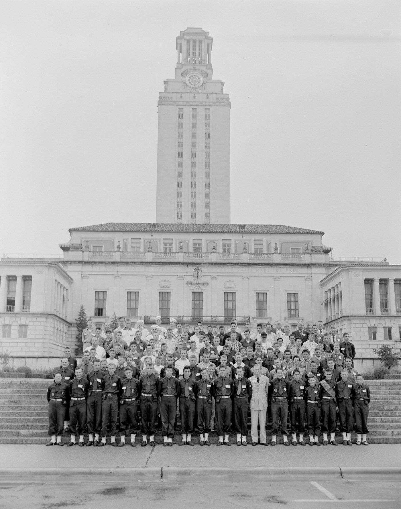 Young Men in Front of UT Tower in Austin, 1953.
