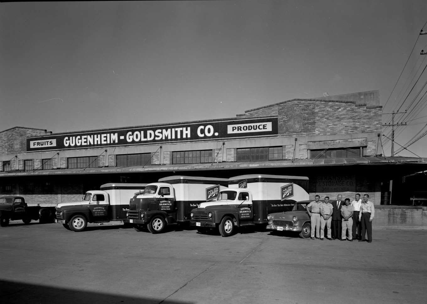 Exterior of Gugenheim-Goldsmith Produce Company with Trucks, 1957.