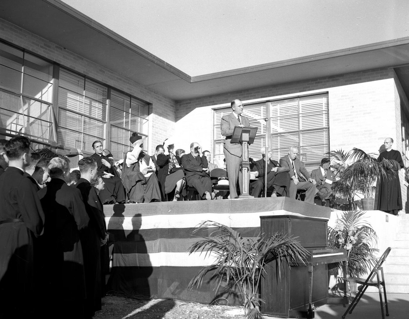 Holy Cross Hospital Dedication with Speaker and Crowd, 1951.