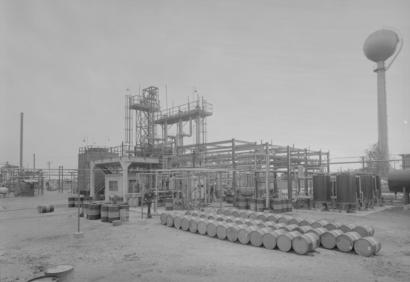 Exterior of Jefferson Chemical Plant with Transformers, 1951.