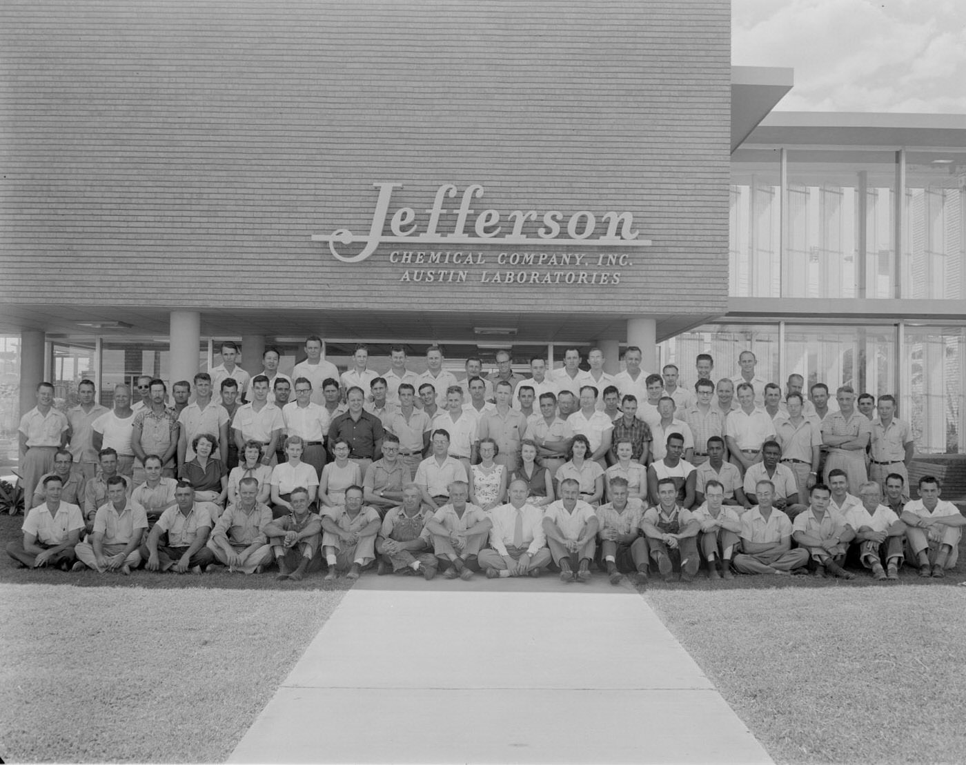 Employees Posing in Front of Jefferson Chemical Company Plant, 1954.
