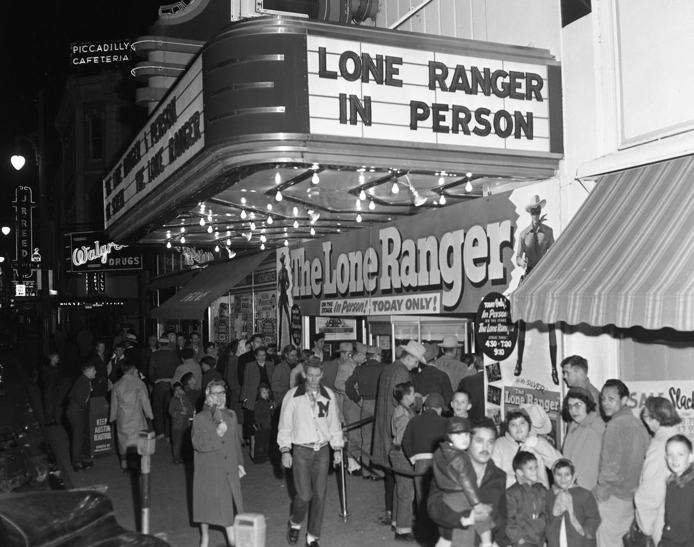 Fans Lined Up to Meet Clayton Moore, the Lone Ranger, 1956.