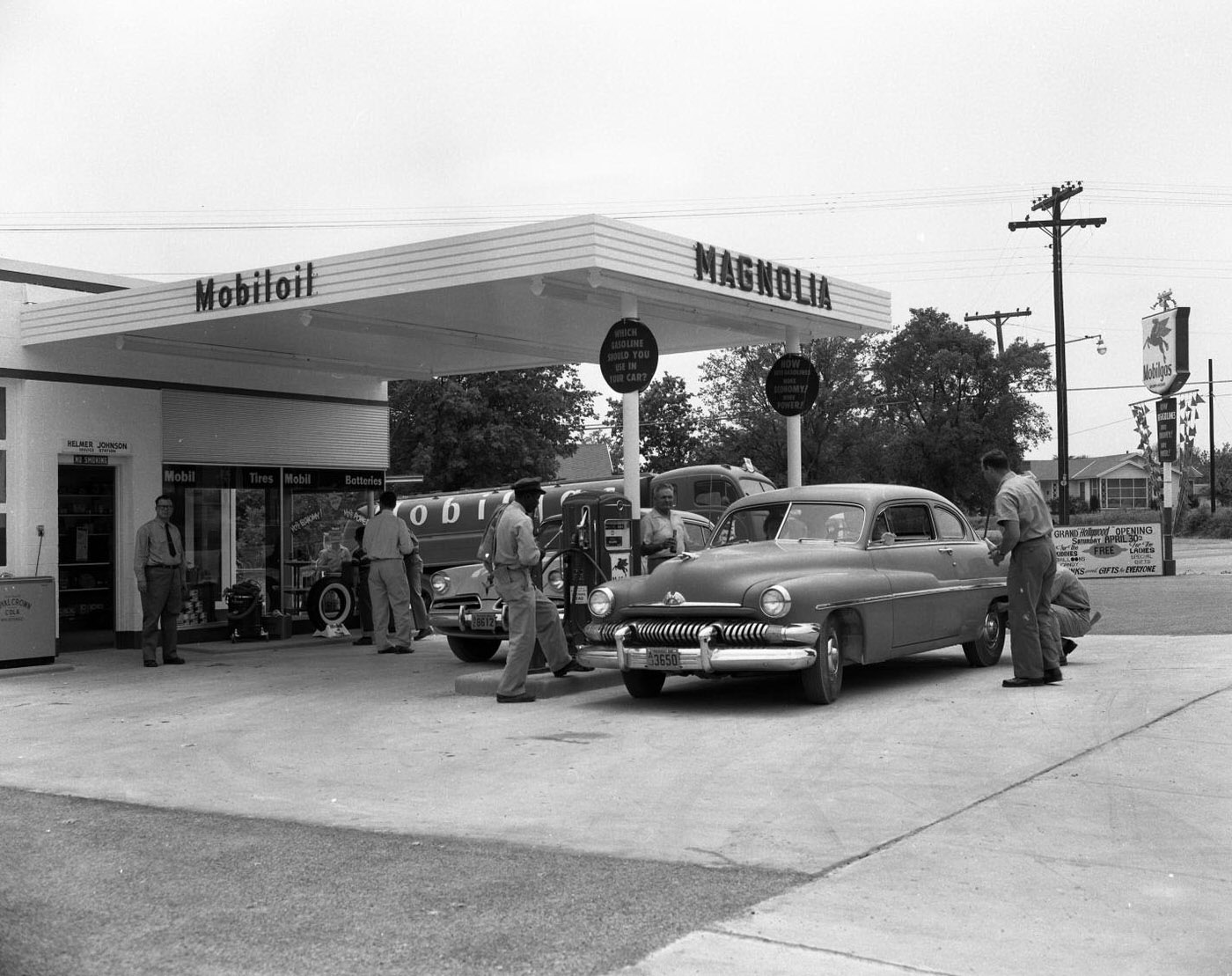 Grand Opening of Magnolia Mobil Service Station, 1955.