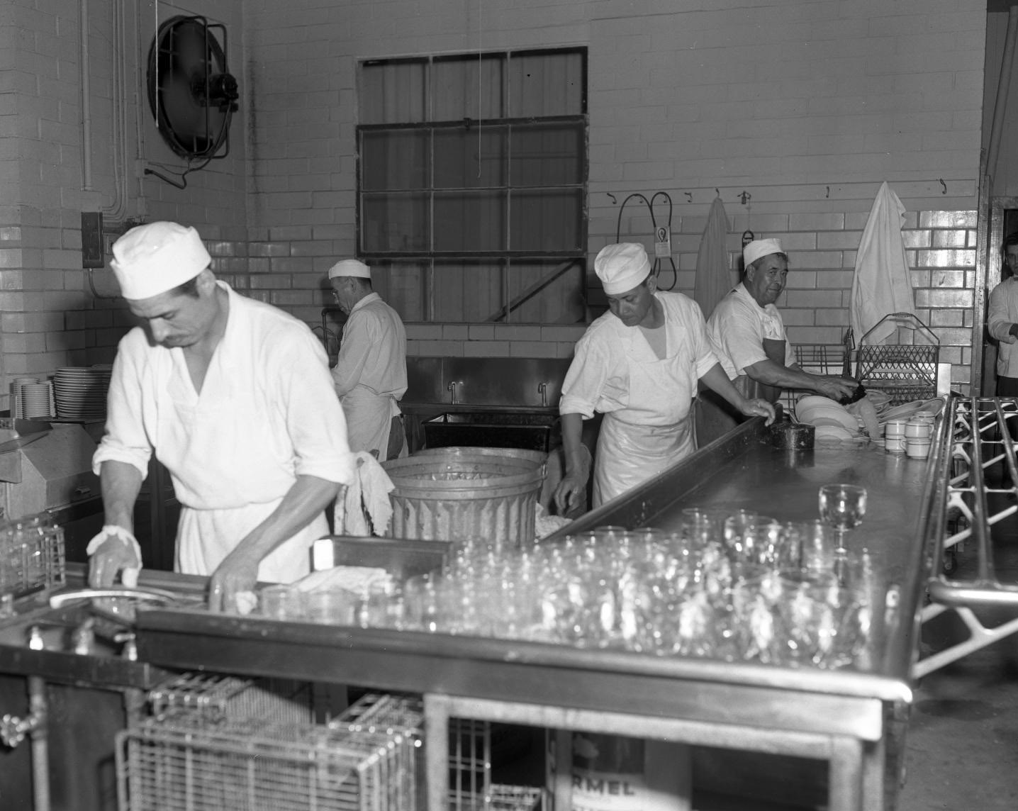 Dishwashers at Work in El Matamoros Restaurant, 1957.