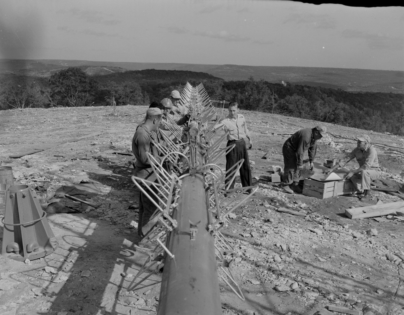 Construction Workers on TV Tower in Austin, 1952.