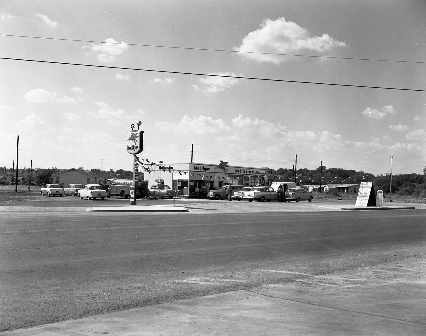 Mobilgas Station at Airport & Gunter, Wide Exterior, 1956.