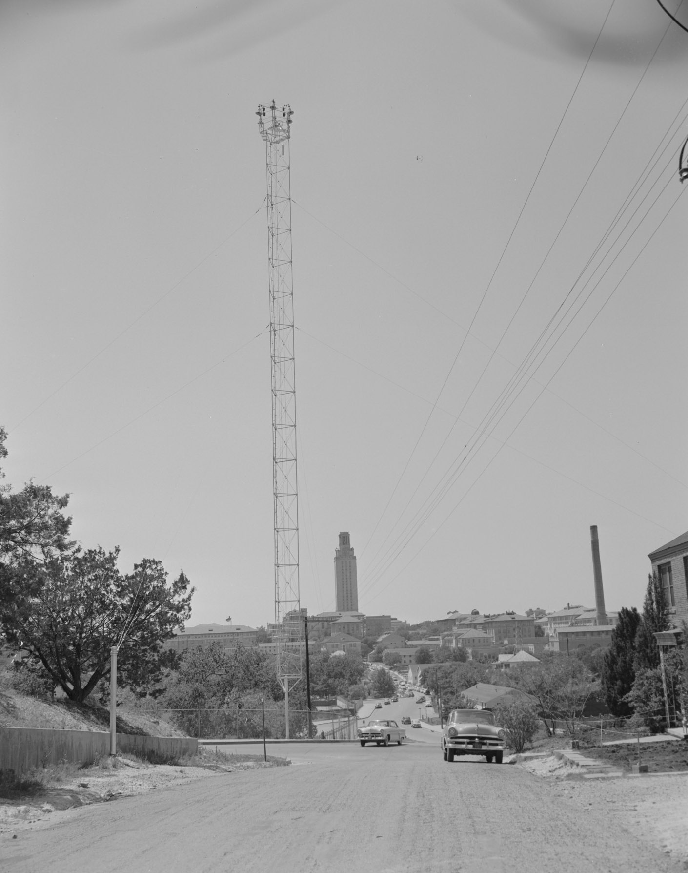 Moonlight Tower Leading to UT Tower, 1954.