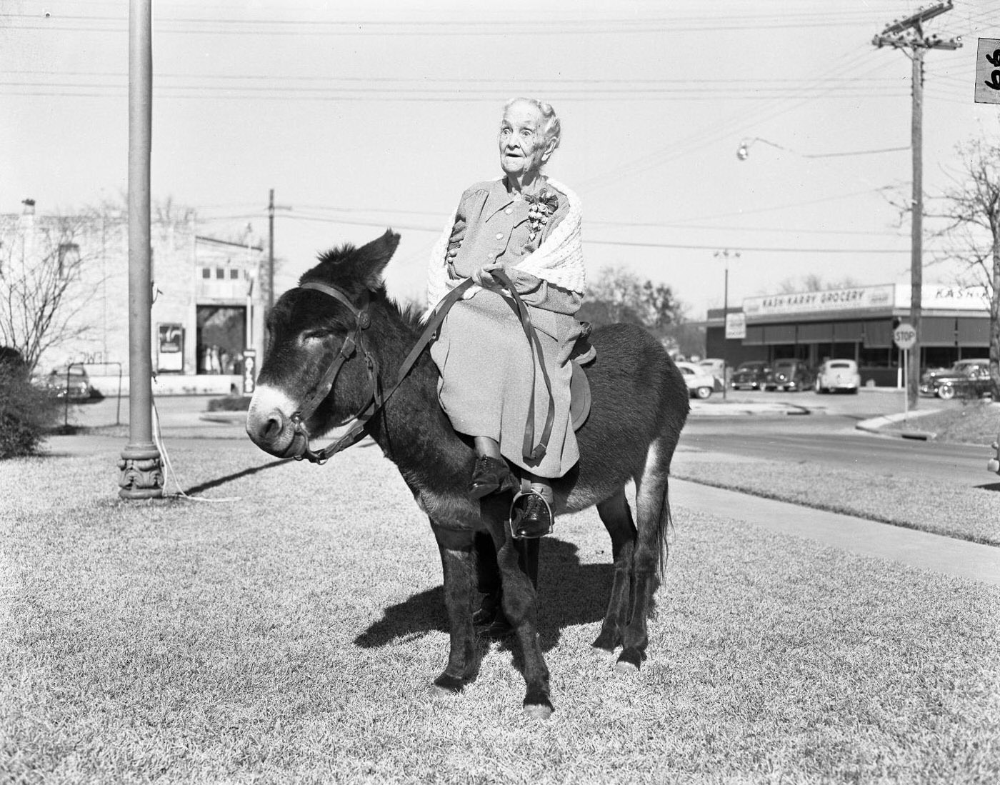 Molly Wynn Celebrating 100th Birthday on Donkey, 1952.