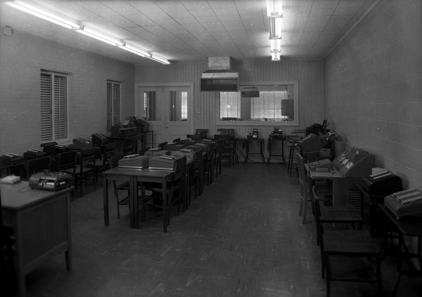 Interior of Nixon-Clay Commercial College Classroom, 1956.