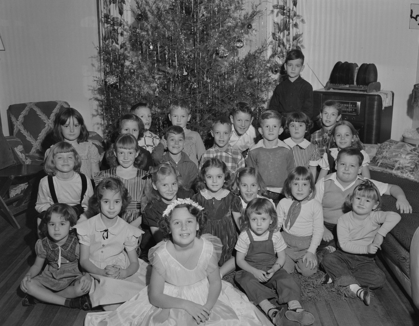 Children Celebrating Birthday Near Christmas Tree, Austin, Texas, 1958.