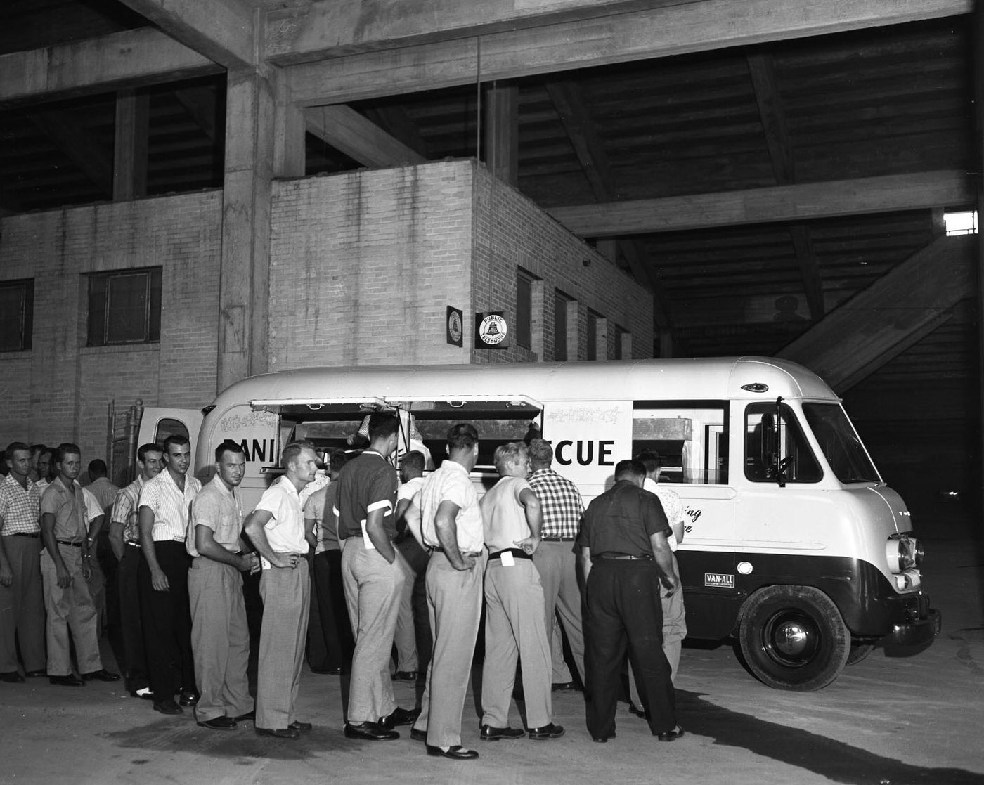 Queue Outside Randy's Circle R Catering Truck, 1955.