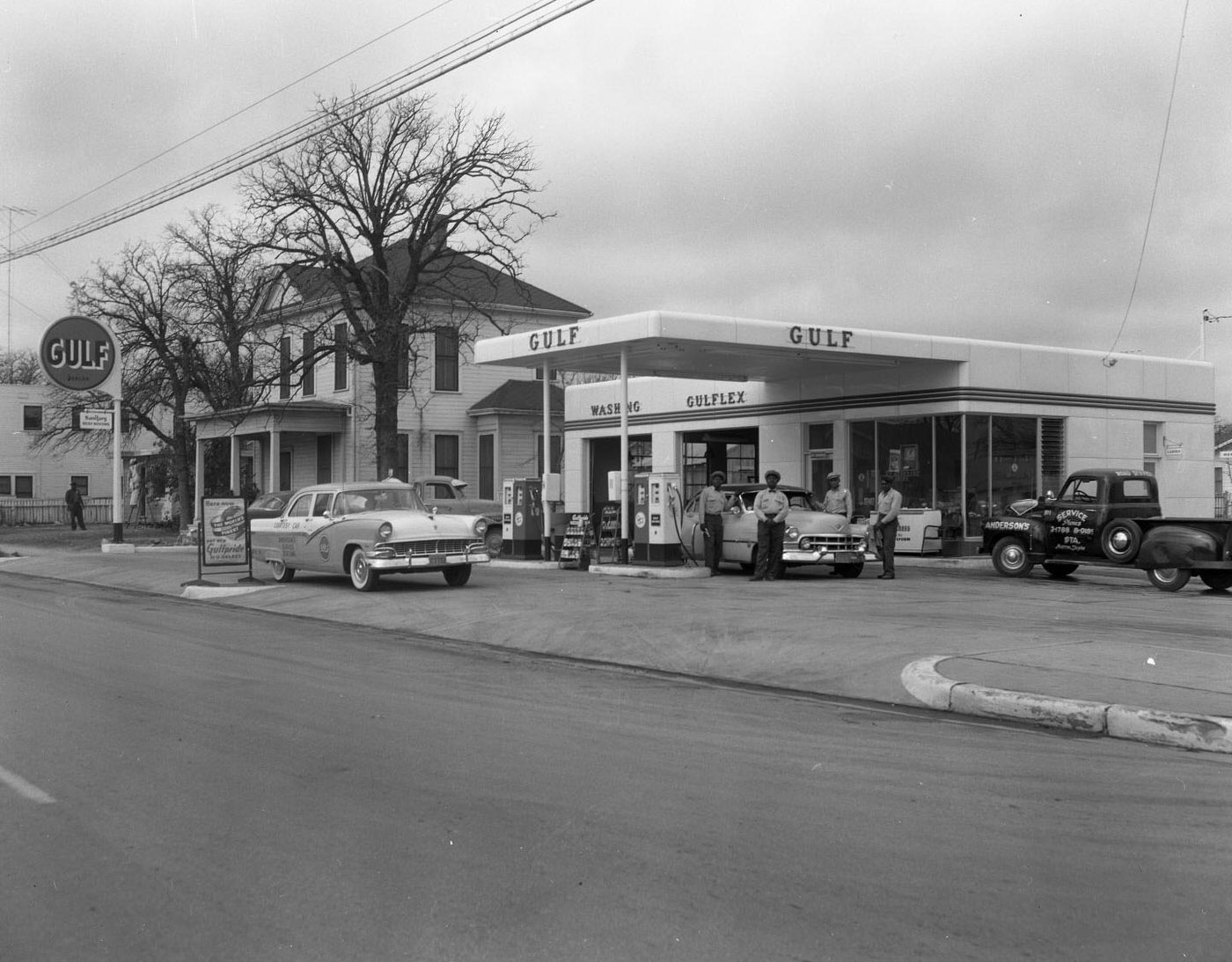 Wide Shot of Gulf Gas Station at Remington Rand Shaver Division, 1956.