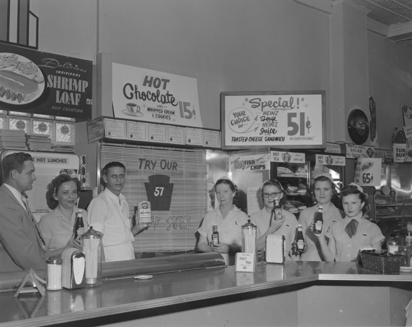 Diner Employees Showcasing Heinz Products, 1956.