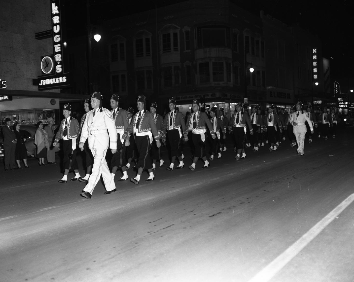 Shriners Marching in Parade, Austin, Texas, 1956.