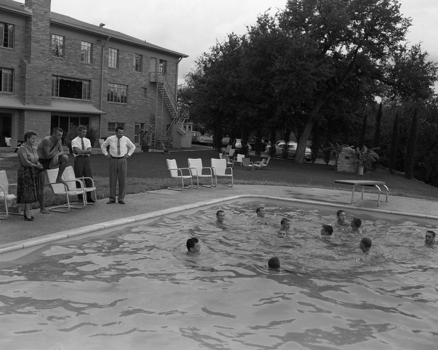 Sigma Nu Members at New Swimming Pool, 1958.