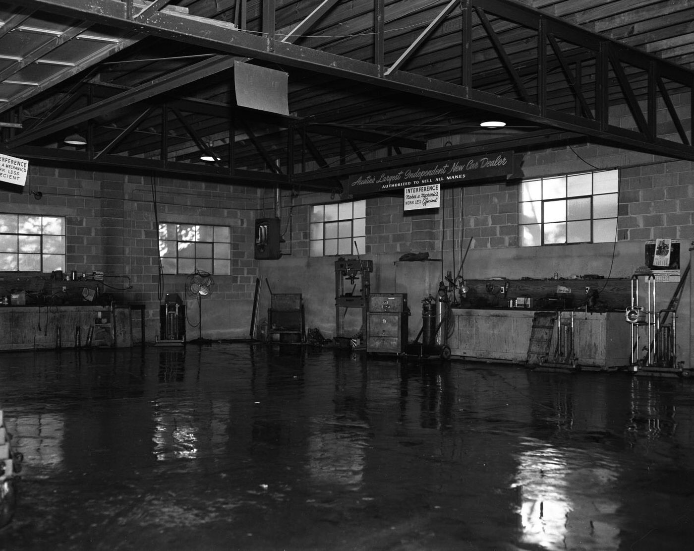Simmons Motor Company, Mechanics Work Area in Garage, 1956.