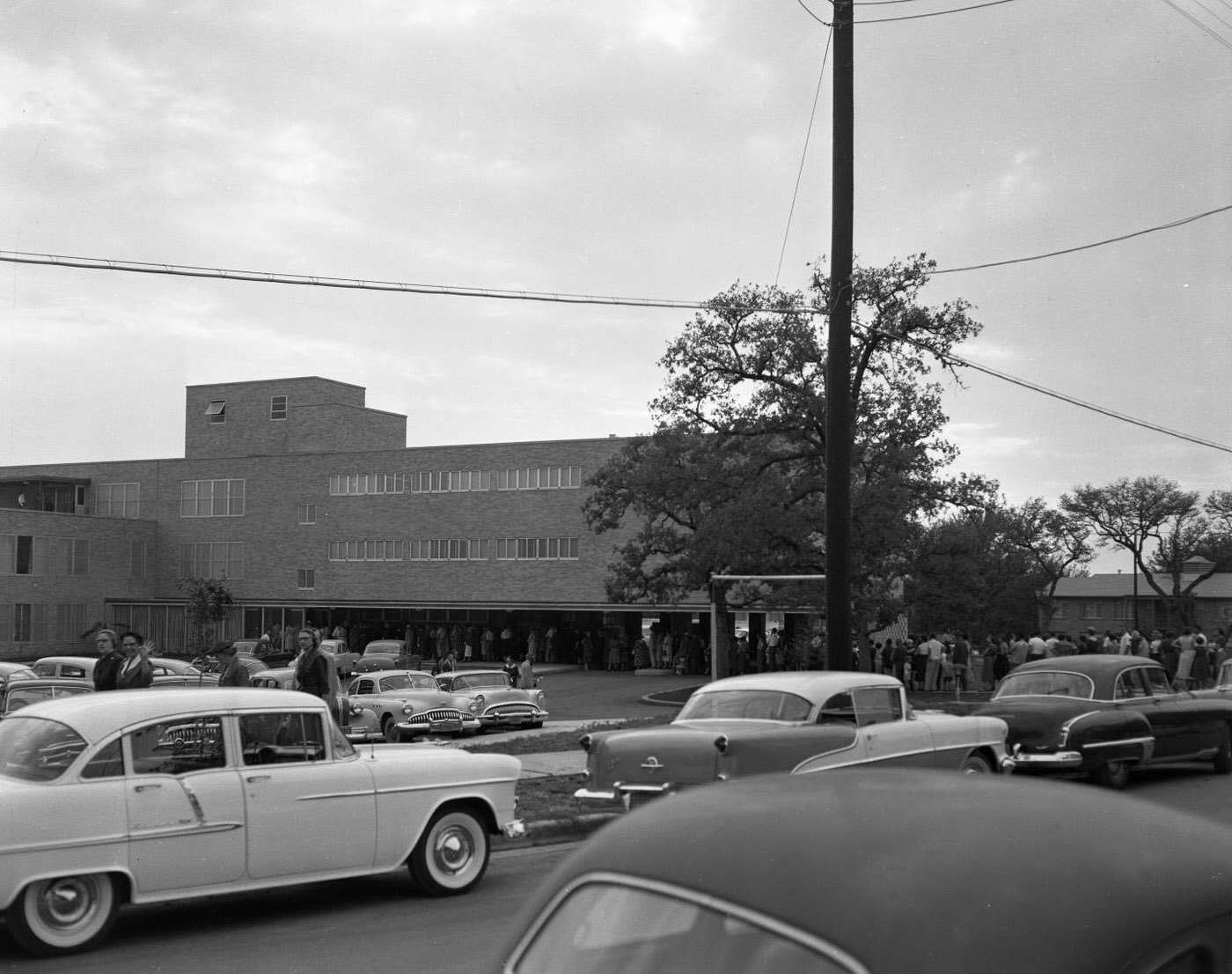 St. David's Hospital Opening Day Packed with Cars and People, 1955.