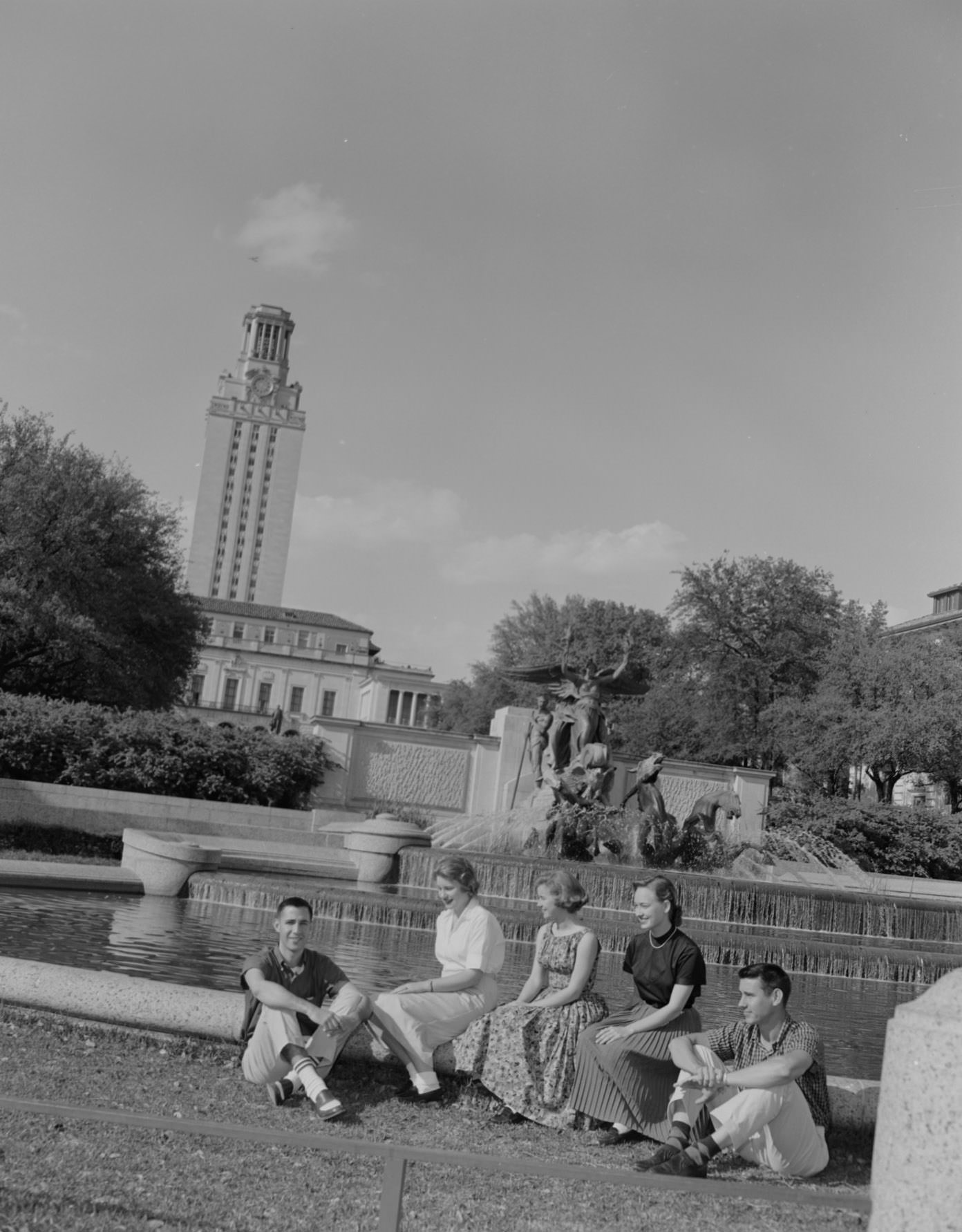 Students in Front of U.T. Fountain, Austin, Texas, 1958.