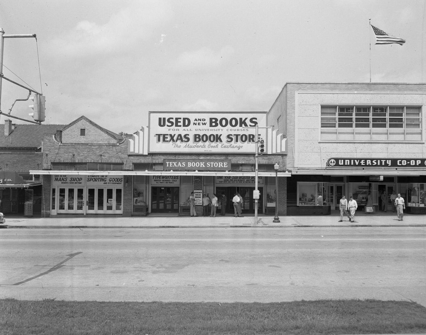 Texas Book Store and University Co-Op on Guadalupe Street, 1951.