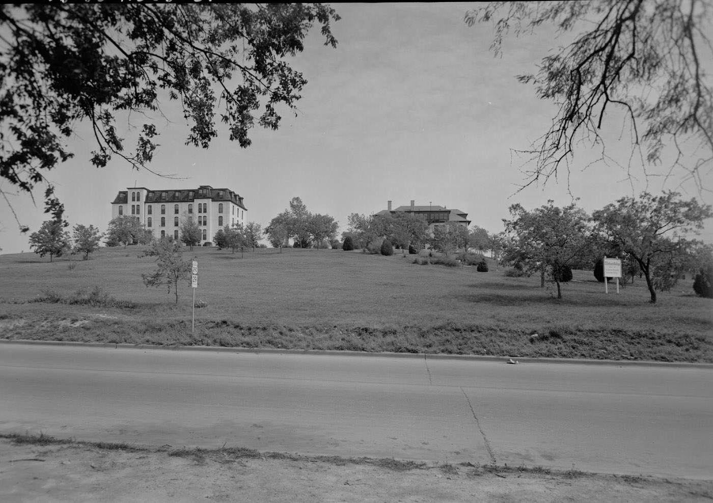Exterior View of Tillotson College Buildings on a Hill, 1950.