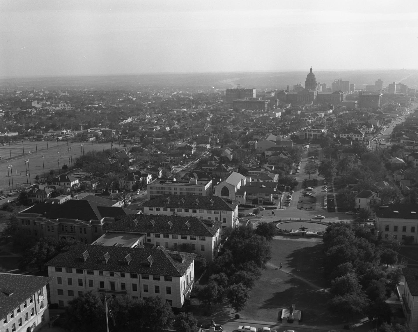 Southward View of UT Austin Tower on South Mall, 1958.