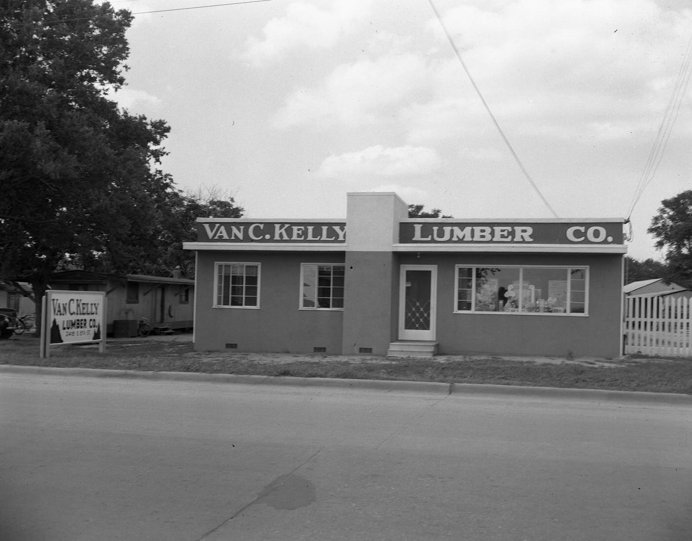 Exterior of Van C. Kelly Lumber Company Building, 1951.
