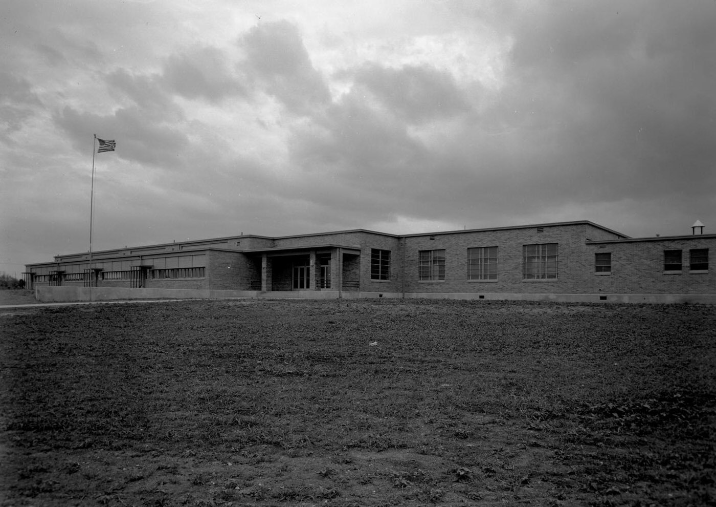Exterior of Zilker Elementary School and Grounds, 1950.