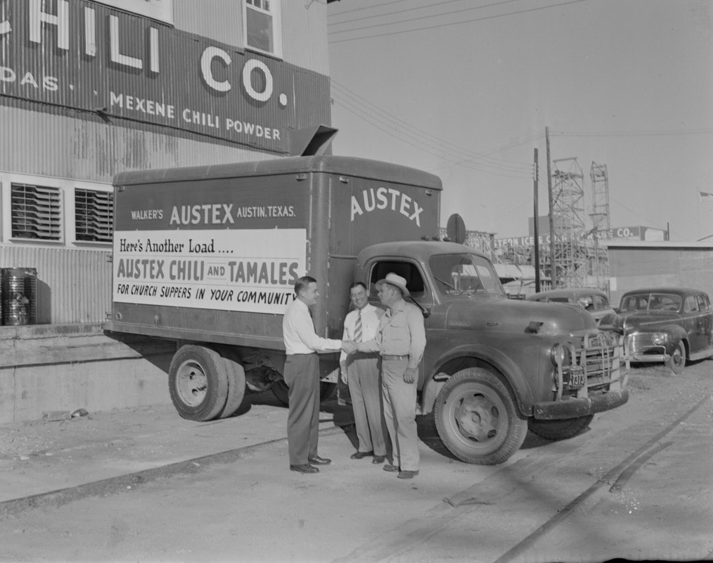 Walker's Austex Chili Company with Truck and Employees, 1952.