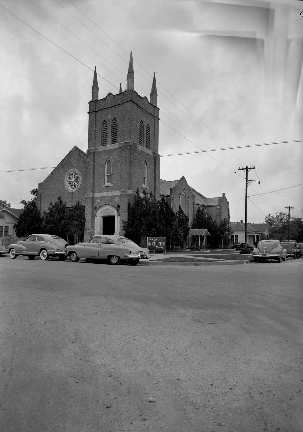 Exterior of Wesley Chapel Methodist Church, 1950.