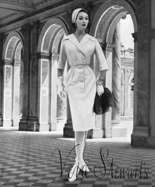 Betsy Pickering in Como Italian silk dress by Vera Stewart, 1959