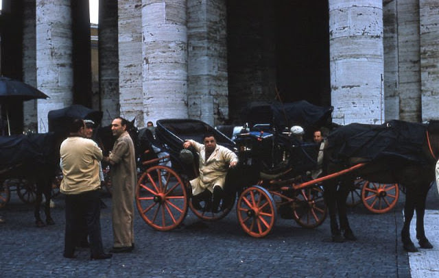 Horse and carriage drivers. Rome, Italy, 1961