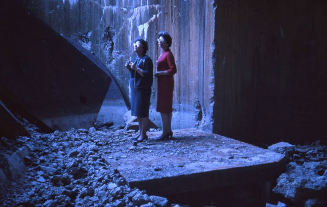 Two ladies in Normandy bunker, circa 1965