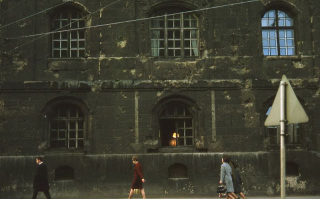 People walking to work, Marienplatz, Munich, Germany, 1968