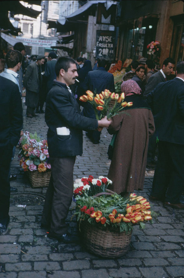Flower seller in Istanbul, Turkey, May 14, 1965