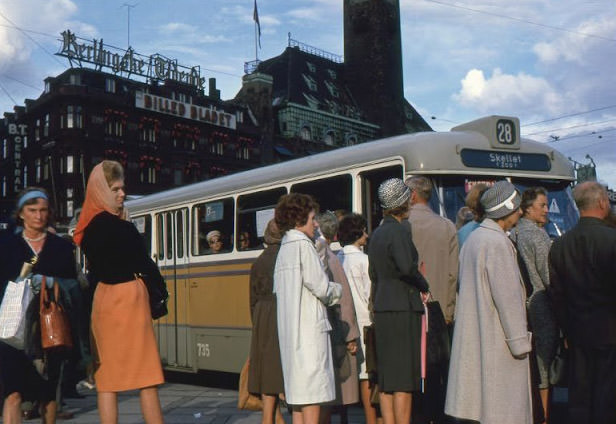 Copenhagen bus stop, Denmark, 1963